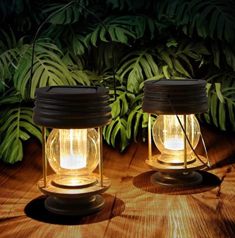 Solar powered outdoor lanterns: hanging solar garden lights