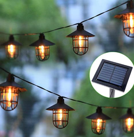 Solar powered outdoor lanterns: solar vintage lanterns with edison bulbs